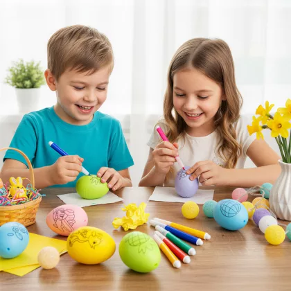  GLOBIZ 57994B Húsvéti festhető tojások 4 db filctollal - 6 színes tojás - 6 cm