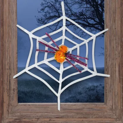 58101 Halloween-i dekoráció - pókháló pókkal - fehér