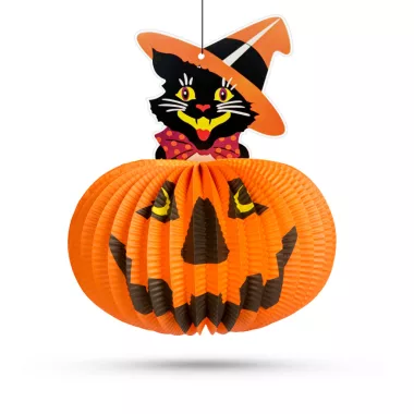 58137A Halloween-i tökös lampion - macskával - akasztható - 26 cm 58137A Halloween-i tökös lampion - macskával - akasztható - 26 cm