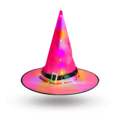   58151 Halloween-i boszorkány kalap LED-es - színes, poliészter - 38 cm
