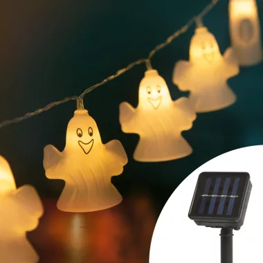 58222B Napelemes halloween-i LED-es fényfüzér - szellem - 10 LED - 1,1 m