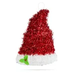 Family Christmas 58278A Karácsonyi dísz mikulás sapka - piros-fehér - glitteres - 34 x 26 