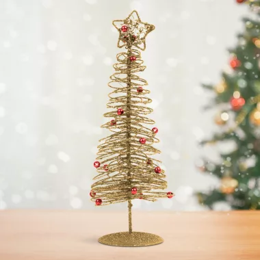Family Christmas 58622B Karácsonyi, glitteres, fém karácsonyfa - 28 cm - arany