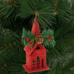 Family Christmas 58677A Karácsonyi glitteres templom akasztóval - 16 x 6,5 cm - piros