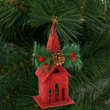 Family Christmas 58677A Karácsonyi glitteres templom akasztóval - 16 x 6,5 cm - piros Family Christmas 58677A Karácsonyi glitteres templom akasztóval - 16 x 6,5 cm - piros