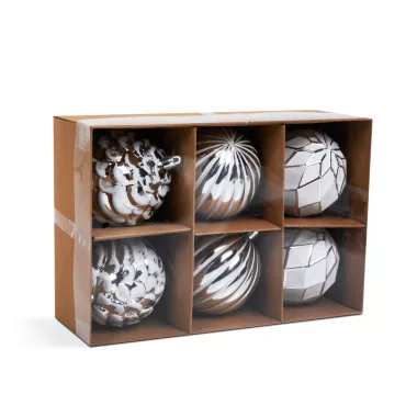 58776 Karácsonyfadísz szett - fehér / ezüst - 8 cm - 6 db / szett