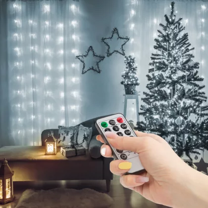   Family Decor 58904B LED-es fényfüggöny távirányítóval - 3 x 1 m - 100 hidegfehér microLED