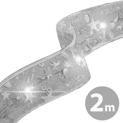   FAMILY 58933C Karácsonyi LED-es szalag - ezüst - 2 m x 5 cm - 2 x AA