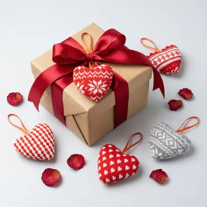   GLOBIZ 59508 Mini textil dekoráció párna - szív - akasztóval - 12 x 5 x 11 cm - 5 féle