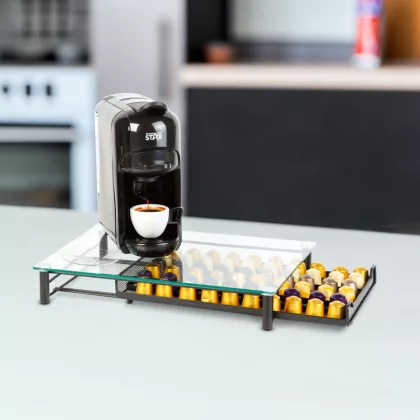   BEWELLO BW0999 Fém kávékapszula tartó - 60 db Nespresso kapszulához - 410 x 260 x 60 mm - matt fekete