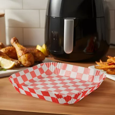 BEWELLO BW1030B Air fryer sütőpapír - olaj nélküli sütőhöz - kockás, négyzet - 23 cm - 50 db / csomag