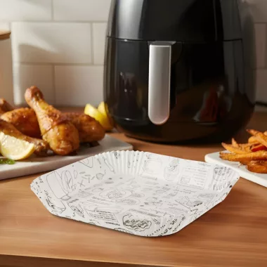BEWELLO BW1031A Air fryer sütőpapír - olaj nélküli sütőhöz - mintás, négyzet - 20 cm - 50 db / csomag