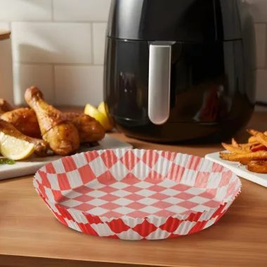 BEWELLO BW1032B Air fryer sütőpapír - olaj nélküli sütőhöz - kockás, kör - 23 cm - 50 db / csomag BEWELLO BW1032B Air fryer sütőpapír - olaj nélküli sütőhöz - kockás, kör - 23 cm - 50 db / csomag