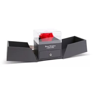 GLOBIZ DA01201 Örökrózsa nyitható díszdobozban nyaklánccal - 10,2 x 9,8 x 11 cm - fekete