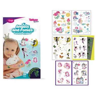 TYTOO TY50275 Angyalok és pónik tetoválás matrica szett - 51 db / csomag