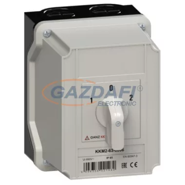 GANZ KKM2-63-6008 Tokozott irányváltó kapcsoló, 1-0-2 állás, 3 fázisú, 63A, IP65