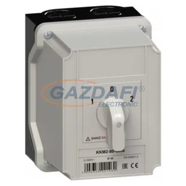 GANZ KKM2-80-6006 Tokozott átkapcsoló, 1-0-2 állás, 3P, 80A, IP65
