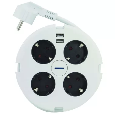 GAO 0015428109 "PowerDisc" Asztali elosztó, 4-es, kapcsolós, 1,4m, 2db USB-vel