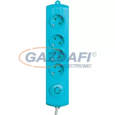 GAO 0376H Asztali elosztó 4-es, 1.4m, 3x1.5, türkiz, lábkapcsolóval; 250V, 16A, 1.4m, H05VV-F 3x1.5 mm², IP20