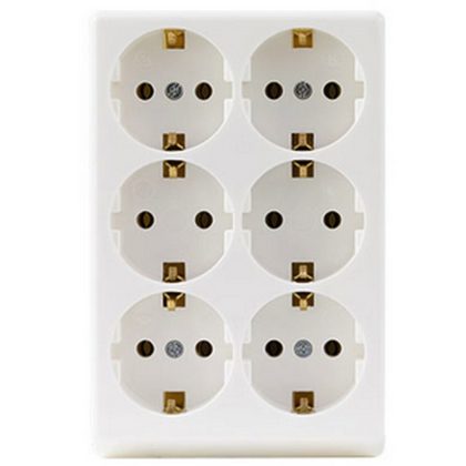   GAO 0512387555 Asztali elosztó, 6-os, földelt, kábel nélkül, téglalap alakú