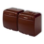   GAO 22151B Aquastar 2-es földelt dugalj, falon kívüli, csapfedeles, IP54, barna színben