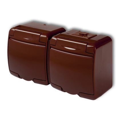   GAO 22151B Aquastar 2-es földelt dugalj, falon kívüli, csapfedeles, IP54, barna színben