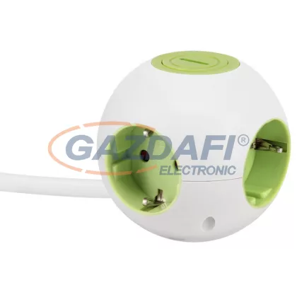   GAO 5999H Asztali elosztó "Power Globe" 4-es kapcsolóval, 1.4m, fehér-zöld; 250V, 16A, 1.4m H05VV-F 3x1.5mm², IP20, max:3500W