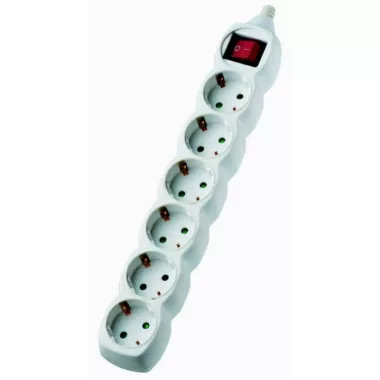 GAO 7105H Asztali elosztó 6-os kapcsolóval, 3m, 3x1.5, fehér; 250V, 10A, 3.0m, H05VV-F 3x1.5mm² , IP20