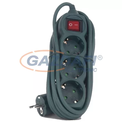  GAO 7190H Asztali elosztó 3-as kapcsolóval, 3m, 3x1.5, zöld; 250V, 16A, 3.0m, H05VV-F 3x1.5 mm², IP20