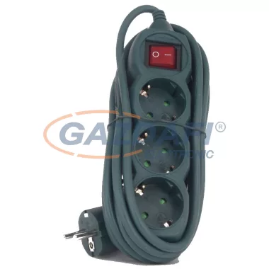 GAO 7191H Asztali elosztó 3-as kapcsolóval, 5m, 3x1.5, zöld; 250V, 16A, 5.0m, H05VV-F 3x1.5 mm², IP20