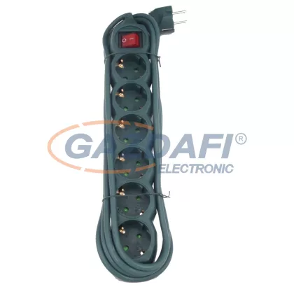   GAO 7192H Asztali elosztó 6-os kapcsolóval, 3m, 3x1.5, zöld; 250V, 10A, 3.0m, H05VV-F 3x1.5mm² , IP20