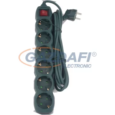 GAO 7193H Asztali elosztó 6-os kapcsolóval, 5m, 3x1.5, zöld; 250V, 10A, 5.0m, H05VV-F 3x1.5mm² , IP20
