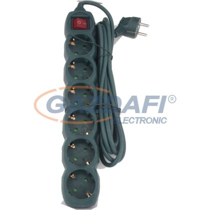   GAO 7193H Asztali elosztó 6-os kapcsolóval, 5m, 3x1.5, zöld; 250V, 10A, 5.0m, H05VV-F 3x1.5mm² , IP20