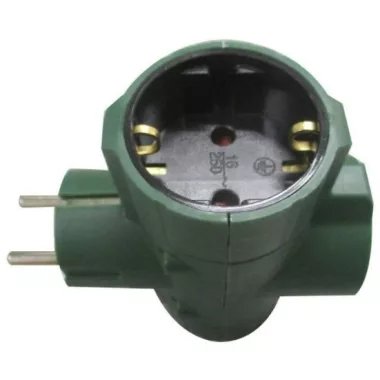 GAO 7196H Földelt T elosztó 3-as, zöld; 250V, 16A