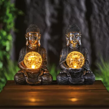 GARDEN OF EDEN 11268 Szolár Buddha - 1 melegfehér LED - műgyanta - 17 x 15 x 26 cm - 2 féle