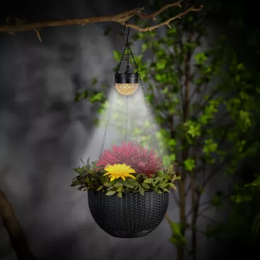 GARDEN OF EDEN 11733 Felakasztható LED szolár - virág kaspó - fekete - műanyag - 26 x 16 cm
