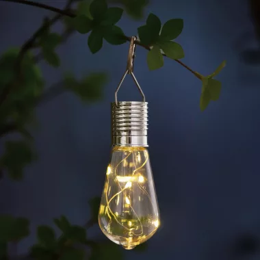 GARDEN OF EDEN 11777 Felakasztható szolár lámpa - izzó - 4 melegfehér LED - 4,7 x 11 cm