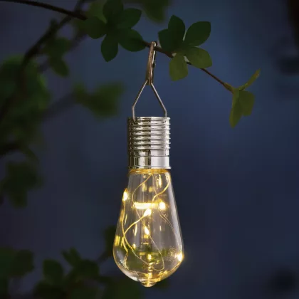 GARDEN OF EDEN 11777 Felakasztható szolár lámpa - izzó - 4 melegfehér LED - 4,7 x 11 cm