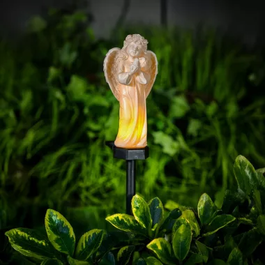 GARDEN OF EDEN 13002C Szolár angyalka - madárral - 1 melegfehér LED - műgyanta - 48 x 11 x 6,5 cm