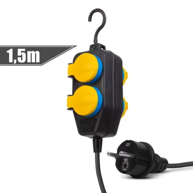 DELIGHT 20223D Kültéri elosztó fedéllel - 1,5 m - 4 x 230V - 3 x 1,5 mm2, gumi - IP44 DELIGHT 20223D Kültéri elosztó fedéllel - 1,5 m - 4 x 230V - 3 x 1,5 mm2, gumi - IP44