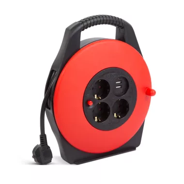 DELIGHT 20239 Kábeldob műanyag tartóval - 3 x 1,5 mm² - 2 x USB - 10 m