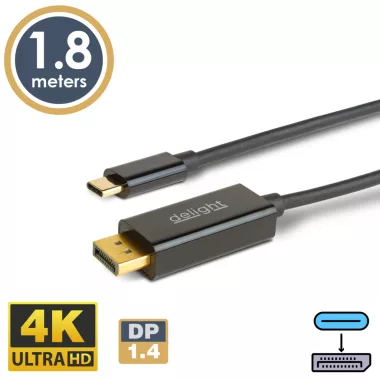 DELIGHT 20335B Type-C - DisplayPort kábel - 1.4 - 4K - 1,8 m