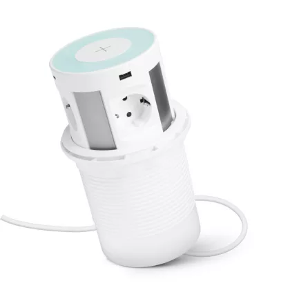 DELIGHT 20434WH Rejtett elosztó - 4-es + vezeték nélküli töltés + 2xUSB + 2xType-C - fehér DELIGHT 20434WH Rejtett elosztó - 4-es + vezeték nélküli töltés + 2xUSB + 2xType-C - fehér