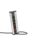DELIGHT 20484S Sarokelosztó - kapcsolós - 4 x 250V, 16A - 2 x USB, 2,1A - alumínium ház