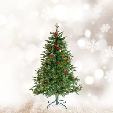 GLOBIZ 56481B Műfenyő - 150 cm - PE / PVC - piros bogyóval