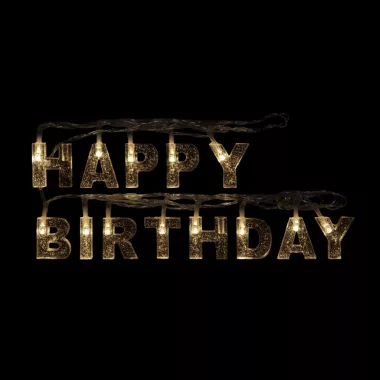 FAMILY 56529C Születésnapi LED-es fényfüzér - "Happy Birthday" - 13 LED - 2 x AA - 2 m