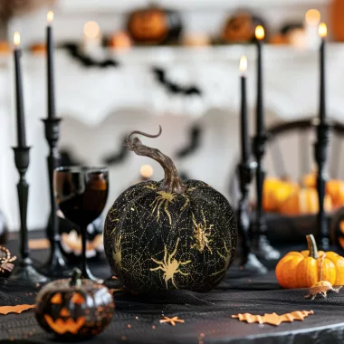 FAMILY 56541B Halloween-i tök dekoráció - 11 cm - fekete, pókkal - habszivacs FAMILY 56541B Halloween-i tök dekoráció - 11 cm - fekete, pókkal - habszivacs