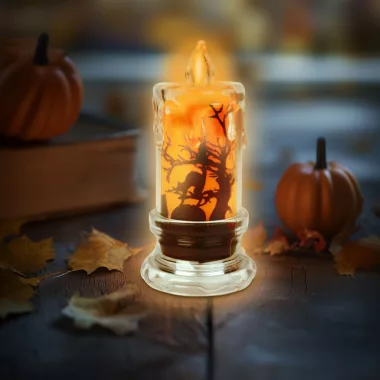 FAMILY 56567B Halloween-i LED gyertya dekoráció - denevér - narancs LED - 3 x LR1130 - 5 x 5 x 10 cm