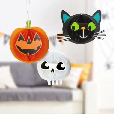 GLOBIZ 56584 Halloween-i dekoráció - lampion szett - tök, macska, koponya - papír - 20 cm - 3 db / csomag GLOBIZ 56584 Halloween-i dekoráció - lampion szett - tök, macska, koponya - papír - 20 cm - 3 db / csomag