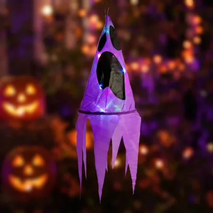 GLOBIZ 56598A Halloween-i világító dekoráció - szellem - lila - 10 színes LED - akasztható - 2 x 2032 - 75x20 cm GLOBIZ 56598A Halloween-i világító dekoráció - szellem - lila - 10 színes LED - akasztható - 2 x 2032 - 75x20 cm
